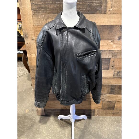 I.O.U Black Leather Bomber Jacket - Mens Size L - Picture 5 of 8